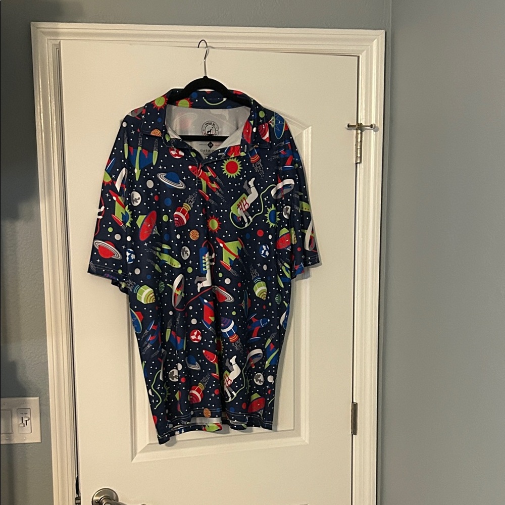 Proud 90 Men’s Polo Shirt – 2XL – Space Print – Performance Stretch